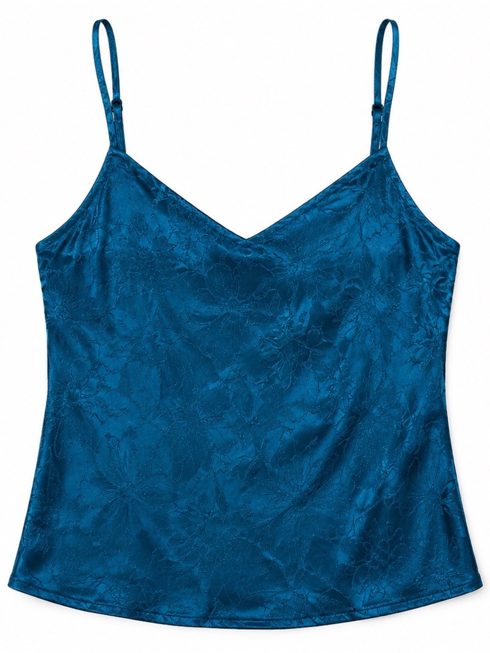 Victoria's Secret Teal Satin Open Back Floral V-Neck Camisole, L